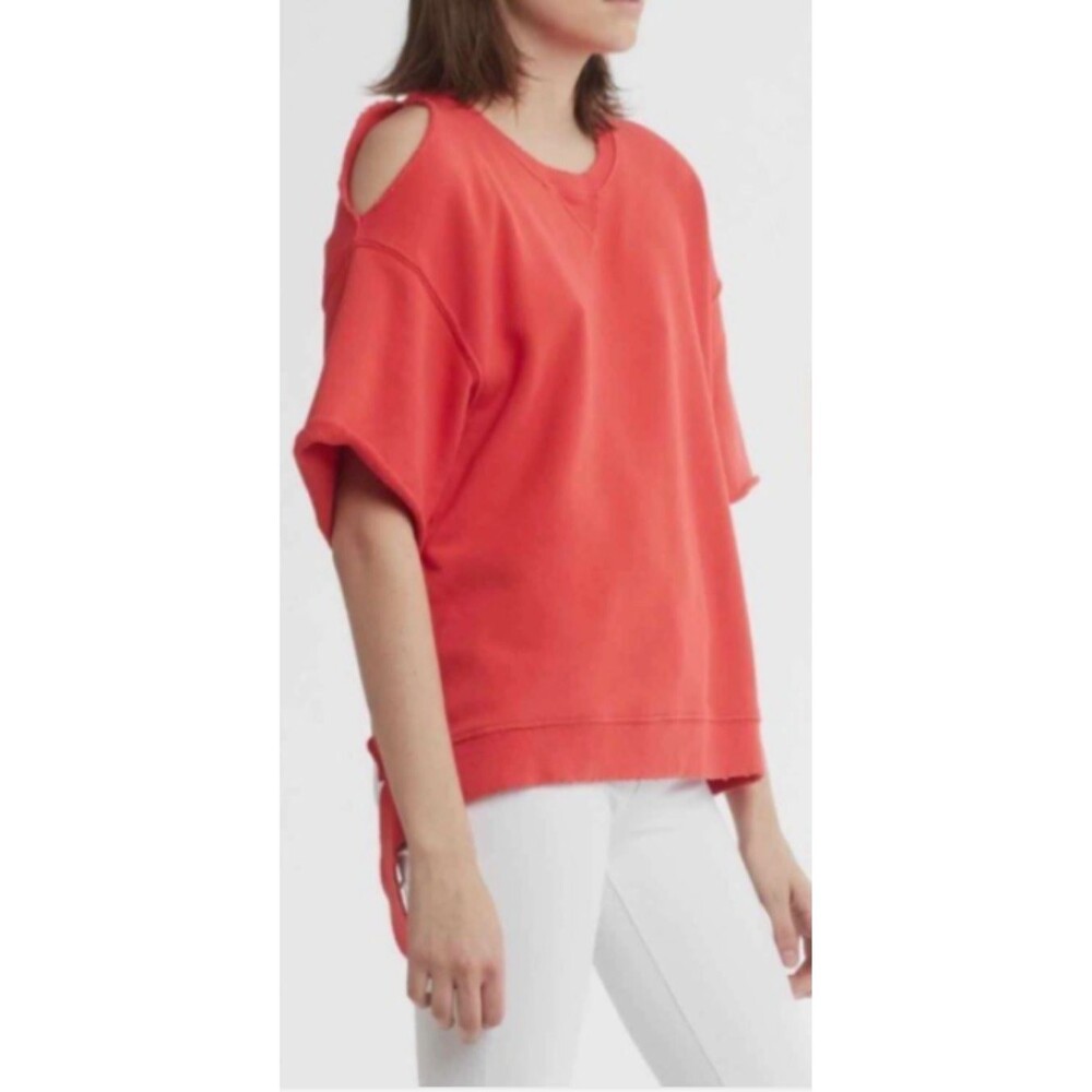 NWT Hudson Distressed Grunge Short Sleeve Sweatshirt Top Coral - Size XS